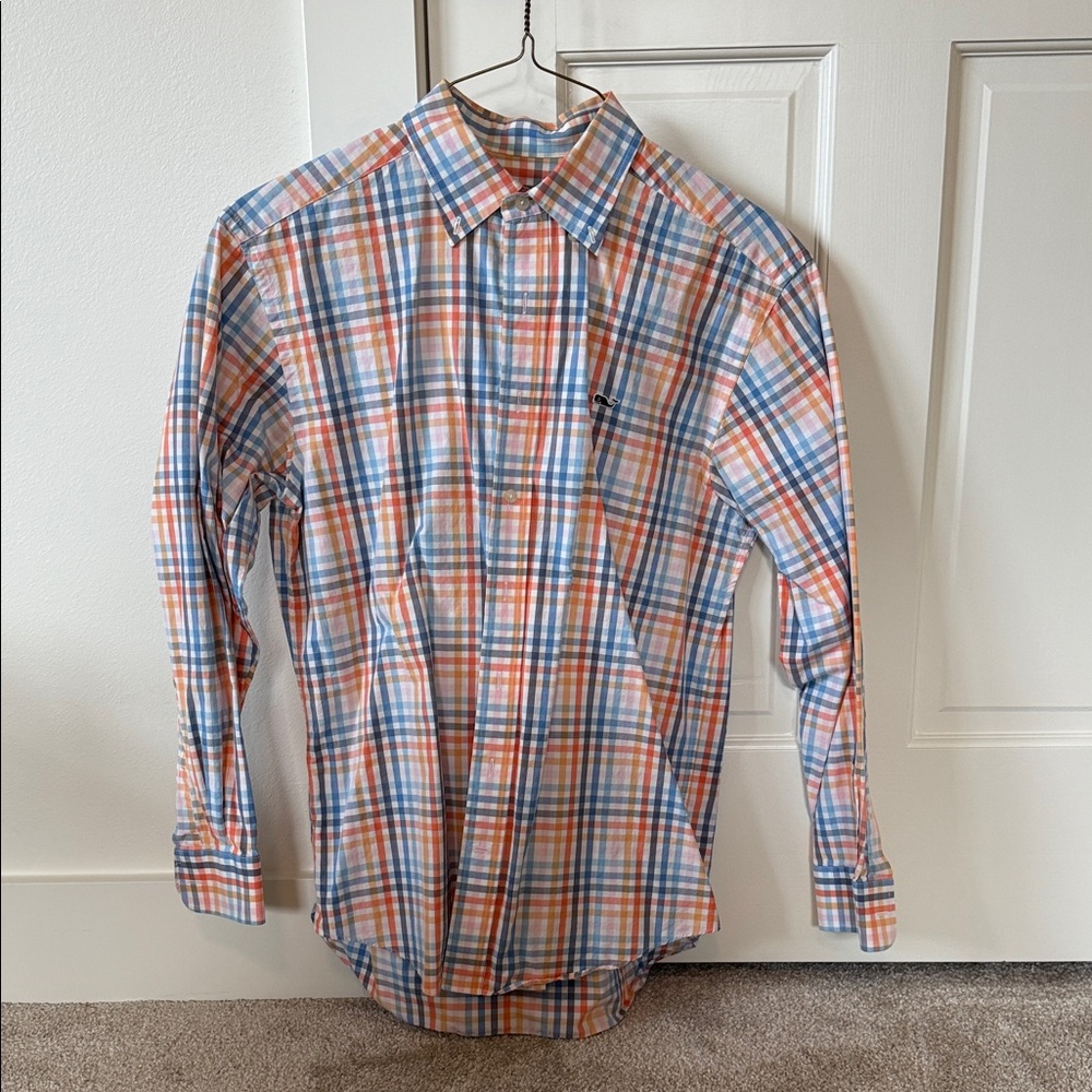Vineyard Vines Blue and Orange Plaid Shirt